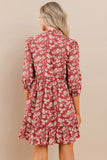 Burgundy Floral Half Sleeve Dress