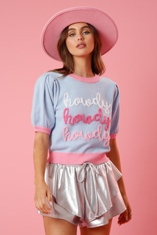 Howdy Embroidered Short Sleeve Sweater