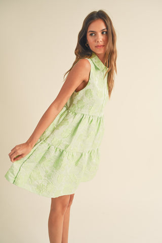 Lime Floral Jacquard Dress