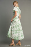 Sea Green Toile Smocked Waist Dress