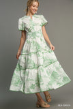 Sea Green Toile Smocked Waist Dress