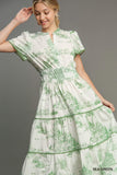 Sea Green Toile Smocked Waist Dress