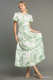 Sea Green Toile Smocked Waist Dress