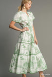 Sea Green Toile Smocked Waist Dress