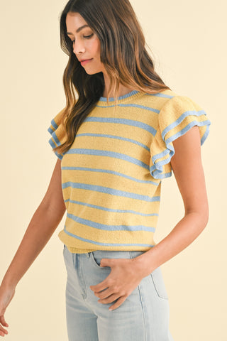 Sky & Banana Stripe Top