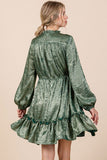 Green Shimmer Button Dress