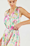 Sleeveless Tie Waist Floral Silk Dress