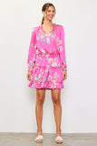 Pink Floral Satin Smocked Waist Dress