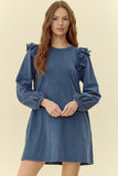 Teal Ruffle Sleeve Sweatshirt Dress