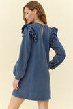 Teal Ruffle Sleeve Sweatshirt Dress