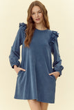 Teal Ruffle Sleeve Sweatshirt Dress