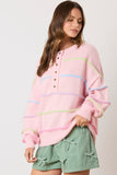 Pink Stripe Stripe Button Sweater