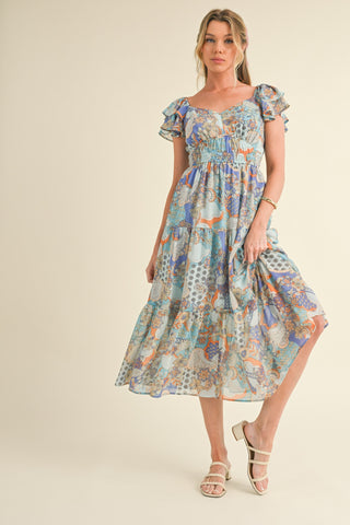Blue & Orange Paisley Dress