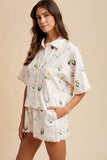 Floral Embroidered Check Short Set