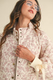Pink & Ivory Floral Quilted Bow Coat