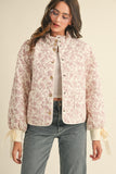 Pink & Ivory Floral Quilted Bow Coat