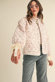Pink & Ivory Floral Quilted Bow Coat