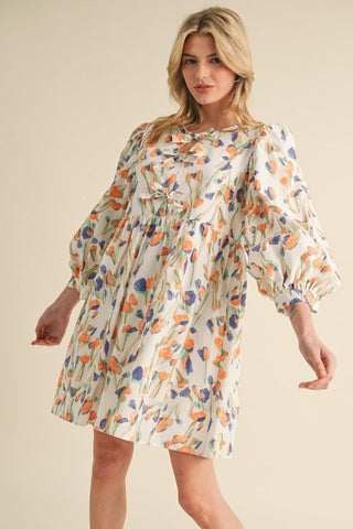 Off White Poppy Printed Dress
