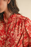 Brick Red Floral Drop Waist Dress