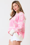 Ribbon Embroidered Pink Long Sleeve Sweater