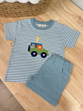 Luigi Kids Steel Blue Stripe Safari Jeep Set (Bloomers & Short)
