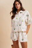 Floral Embroidered Check Short Set