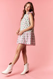 Green & Pink Floral Tie Shoulder Dress