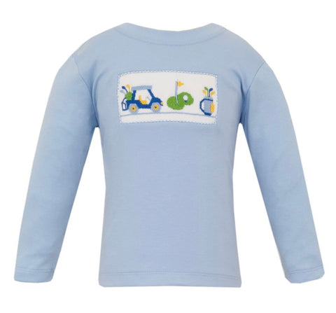 Anavini Light Blue Smocked Golf Long Sleeve Tee