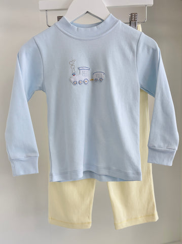 Squiggles by Charlie Pale Blue & Yellow Train Pant Set