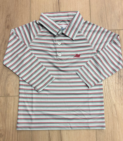 SouthBound Green & Red Stripe Performance Polo