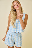 Blue Gingham Tweed Scallop Short Set