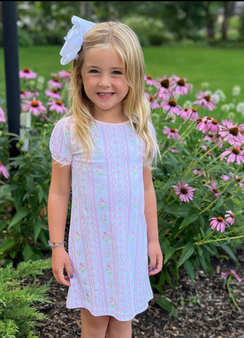 James & Lottie Knit Pink Floral Scallop Play Dress