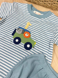 Luigi Kids Steel Blue Stripe Safari Jeep Set (Bloomers & Short)