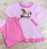 Squiggles by Charlie Bubblegum Horse Ruffle Pant Set