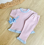 Squiggles by Charlie Wide Pink Stripe/Blue Girls Pant Set
