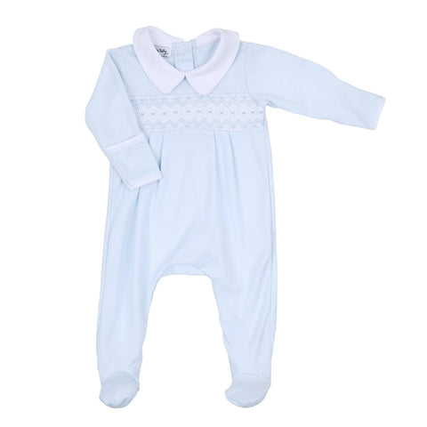 Magnolia Baby Blue Freya & Finn Smocked Collared Footie