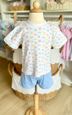 Luigi Kids Pastel Fish Short Set