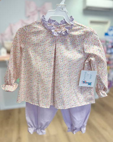 Anvy Kids Lavender & Floral Bloomer Pant Set