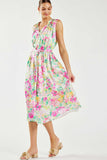 Sleeveless Tie Waist Floral Silk Dress