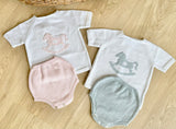 Mi Lucero Pink Rocking Horse Diaper Set