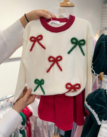 Lulu Bebe Cream & Red Bow Sweater