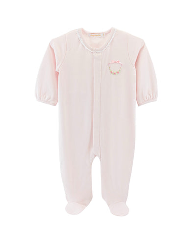 Baby Club Chic Pink Embroidered Bows & Roses Footie