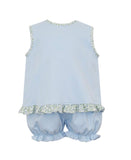 Petit Bebe Knit Blue Floral Trim Bloomer Set