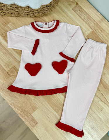 Squiggles by Charlie Pink & Red Heart Applique Pant Set