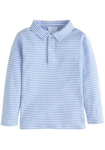 Little English Light Blue Stripe Long Sleeve Polo