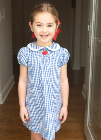 James & Lottie Blue Gingham Smocked Apple Sage Dress