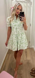 Green Toile Mock Neck Dress