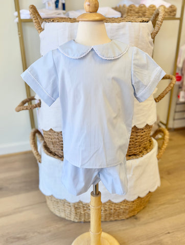Anvy Kids Pale Blue Short Set with Lace Tatting