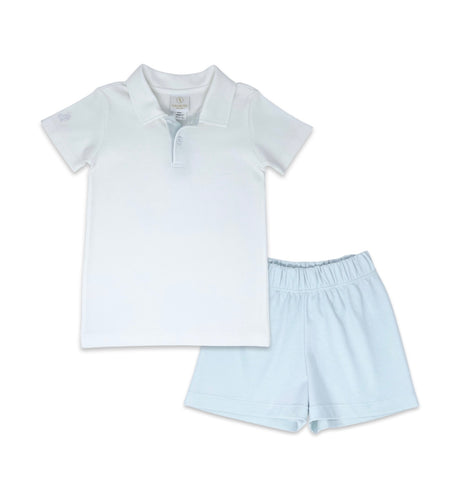 Lullaby Set Pima White & Light Blue Polo Set