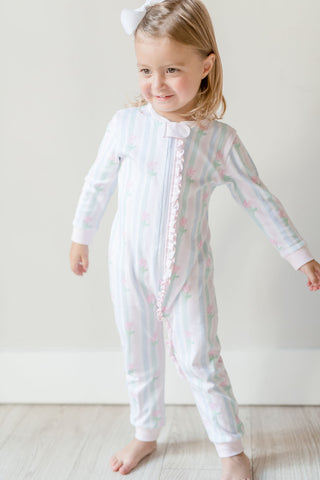 James & Lottie Floral Pastel Stripe Lottie Zip Pajama